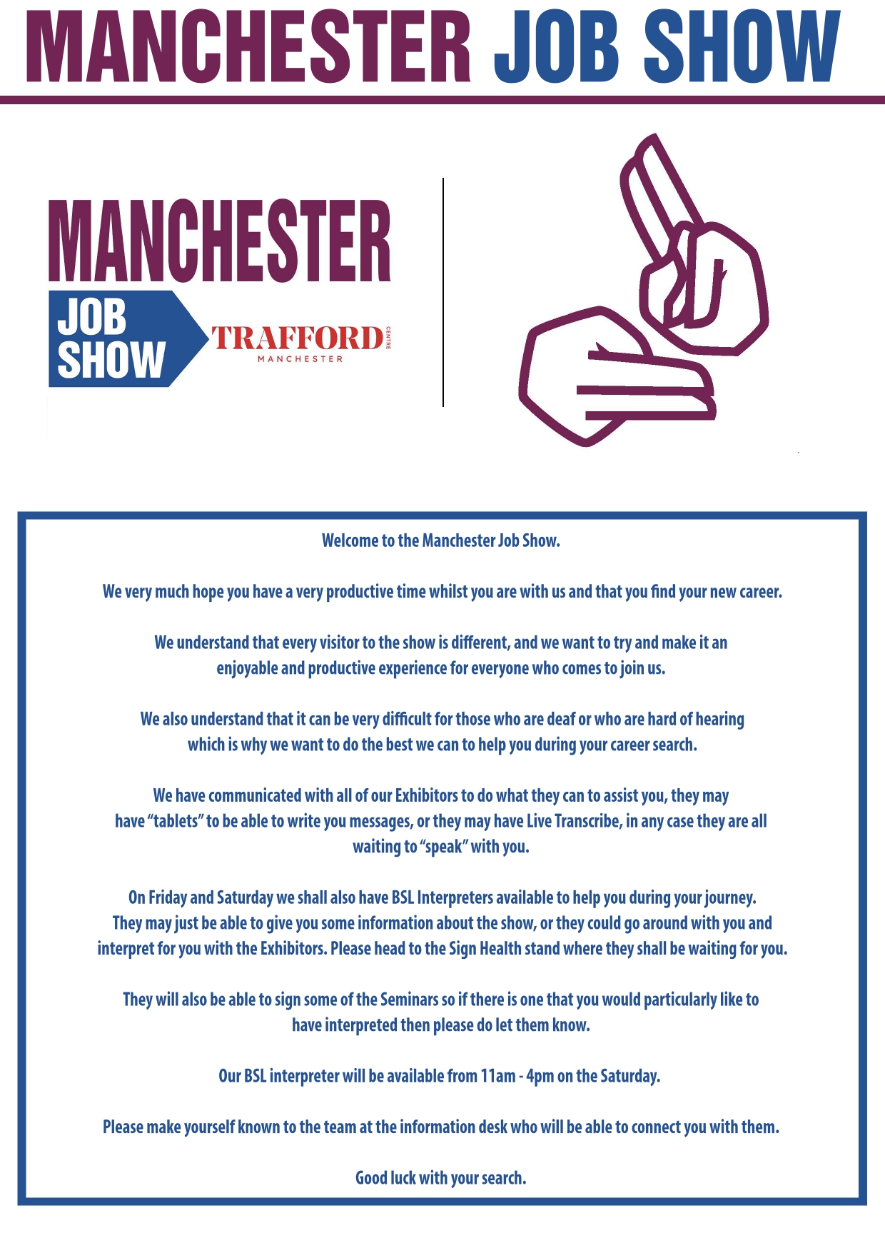 Manchester Job Show BSL Poster 